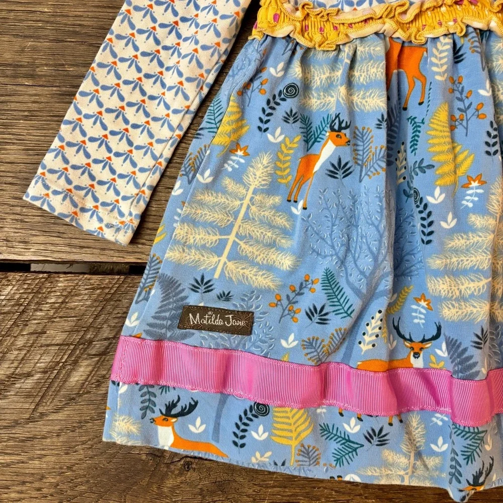 Matilda Jane (Make Believe) Hearth & Home Dress Ruffles Deer Buttons Size 12-18m